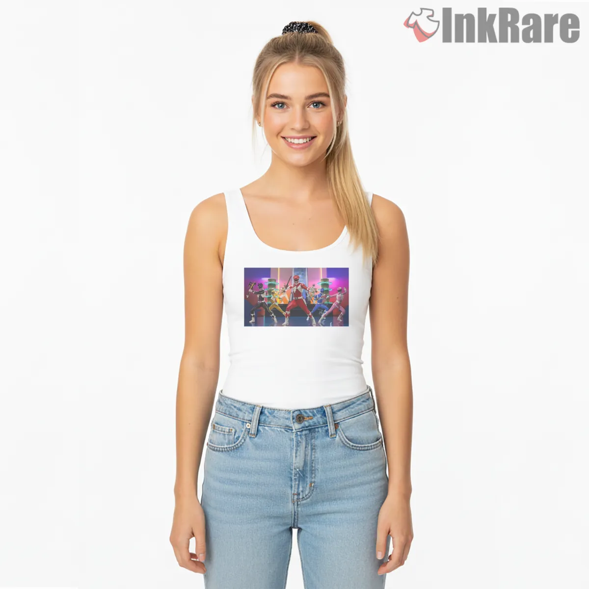Power Rangers Cosmic Adventure Poster Tank Top White Power Rangers Cosmic Adventure Poster Shirt on white tank top for women graphic tee