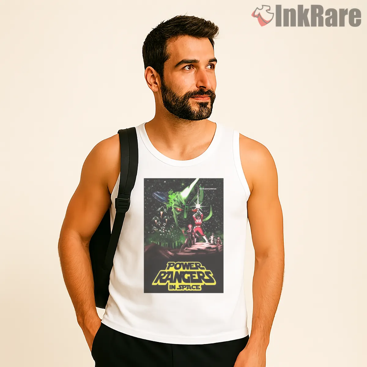 Power Rangers Cosmic Battle Space Poster Tank Top White Power Rangers Cosmic Battle Space Poster Shirt on white tank top for men graphic tee