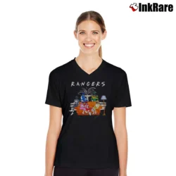 Women’s Power Rangers Couch Graphic V-Neck Tee in black | Chic Neckline, Soft Texture