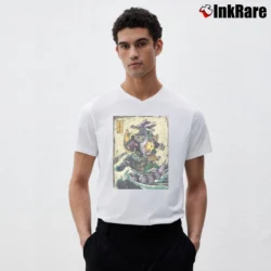 Men’s Power Rangers Dragonzord Graphic V-Neck Tee in white | Sharp, Breathable, Everyday Staple