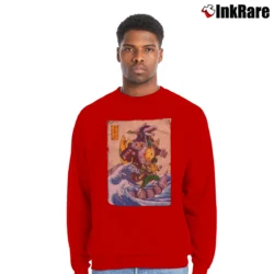 Men’s Power Rangers Dragonzord Wave Graphic Crewneck Sweatshirt in red | Cozy Fabric, Clean Style