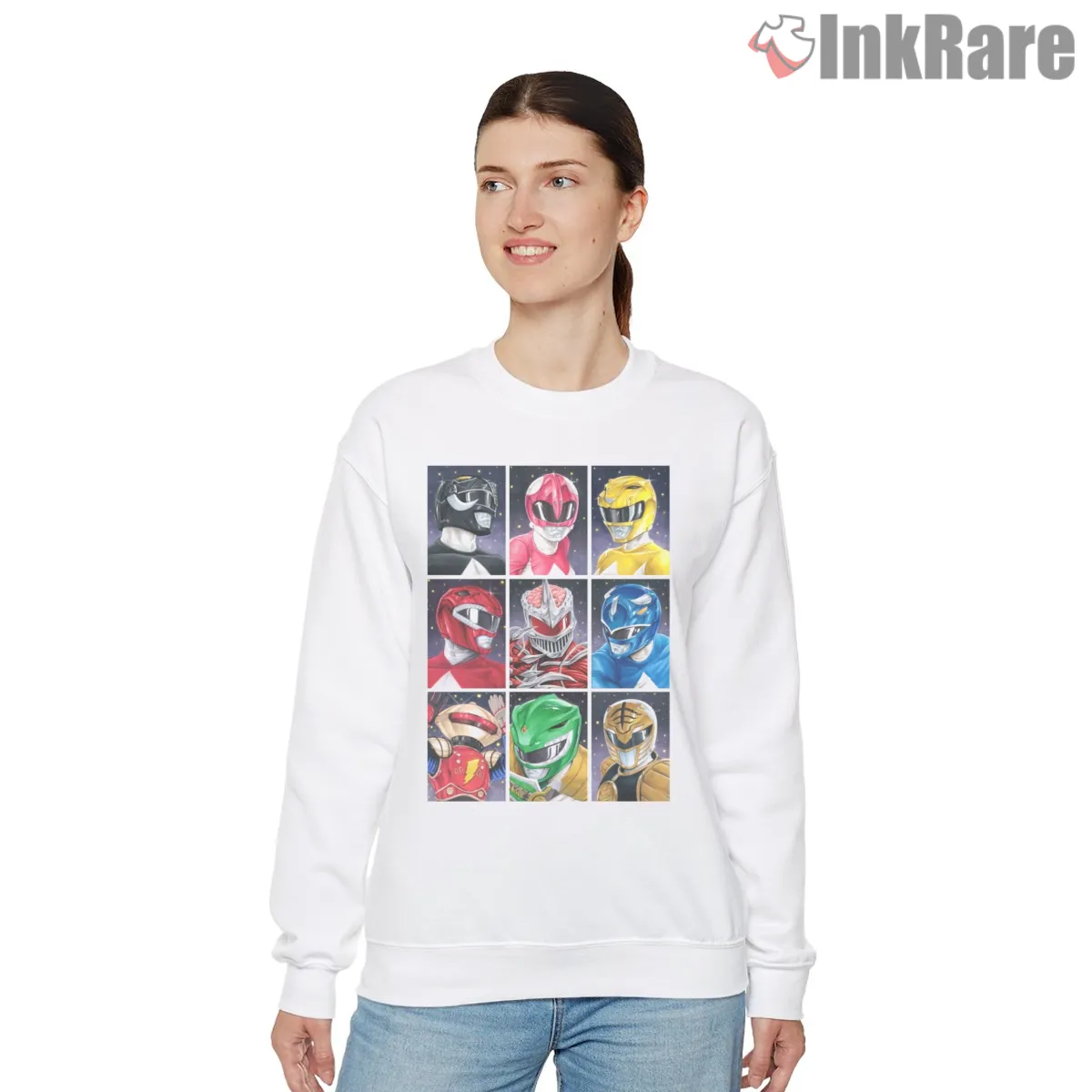 Power Rangers Helmet Portrait Grid Shirt on graphic shirt for women graphic tee