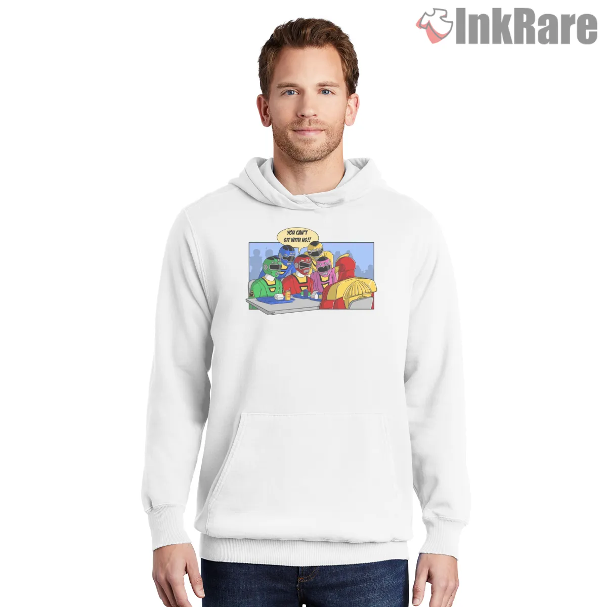 Power Rangers Lunch Table Parody Hoodie White Power Rangers Lunch Table Parody Shirt on white hoodie for men graphic tee