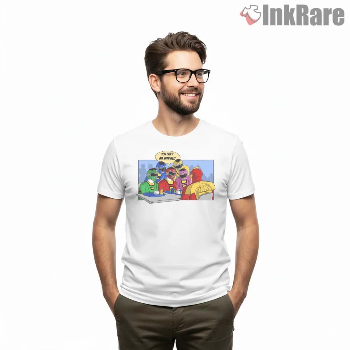 Power Rangers Lunch Table Parody Short Sleeve White Power Rangers Lunch Table Parody Shirt on white short sleeve shirt for men graphic tee