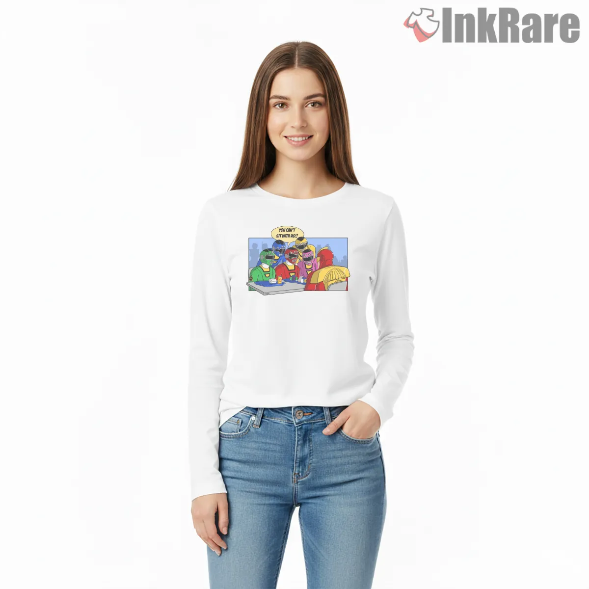 Power Rangers Lunch Table Parody Long Sleeve White Power Rangers Lunch Table Parody Shirt on white long sleeve shirt for women graphic tee