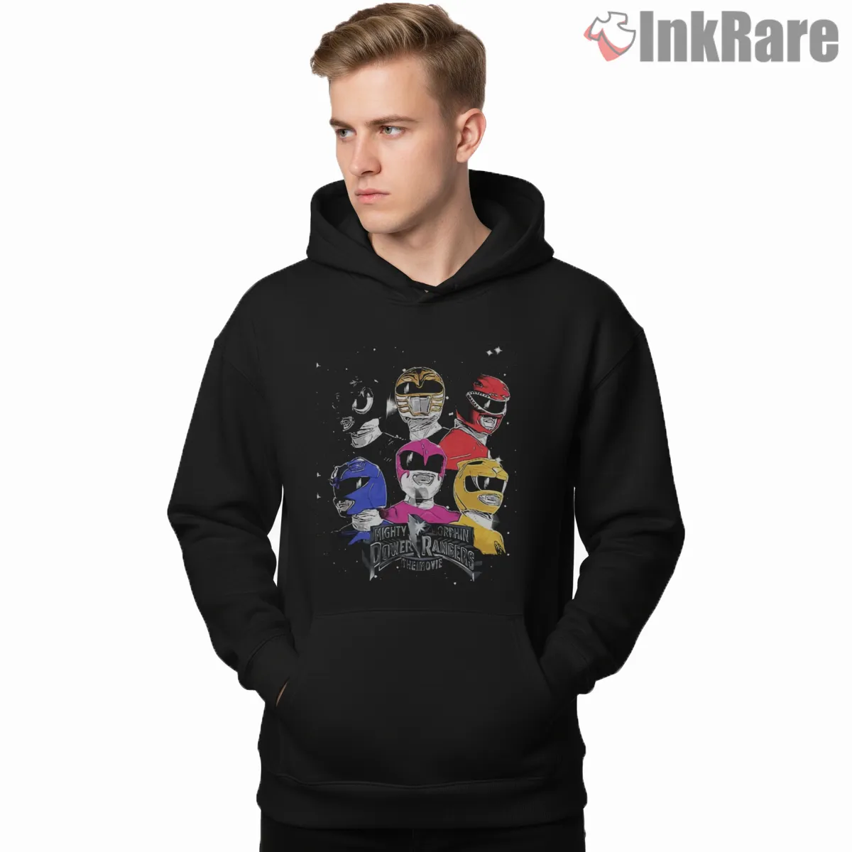 Power Rangers Movie Team Space Adventure Shirt on black hoodie for men graphic tee