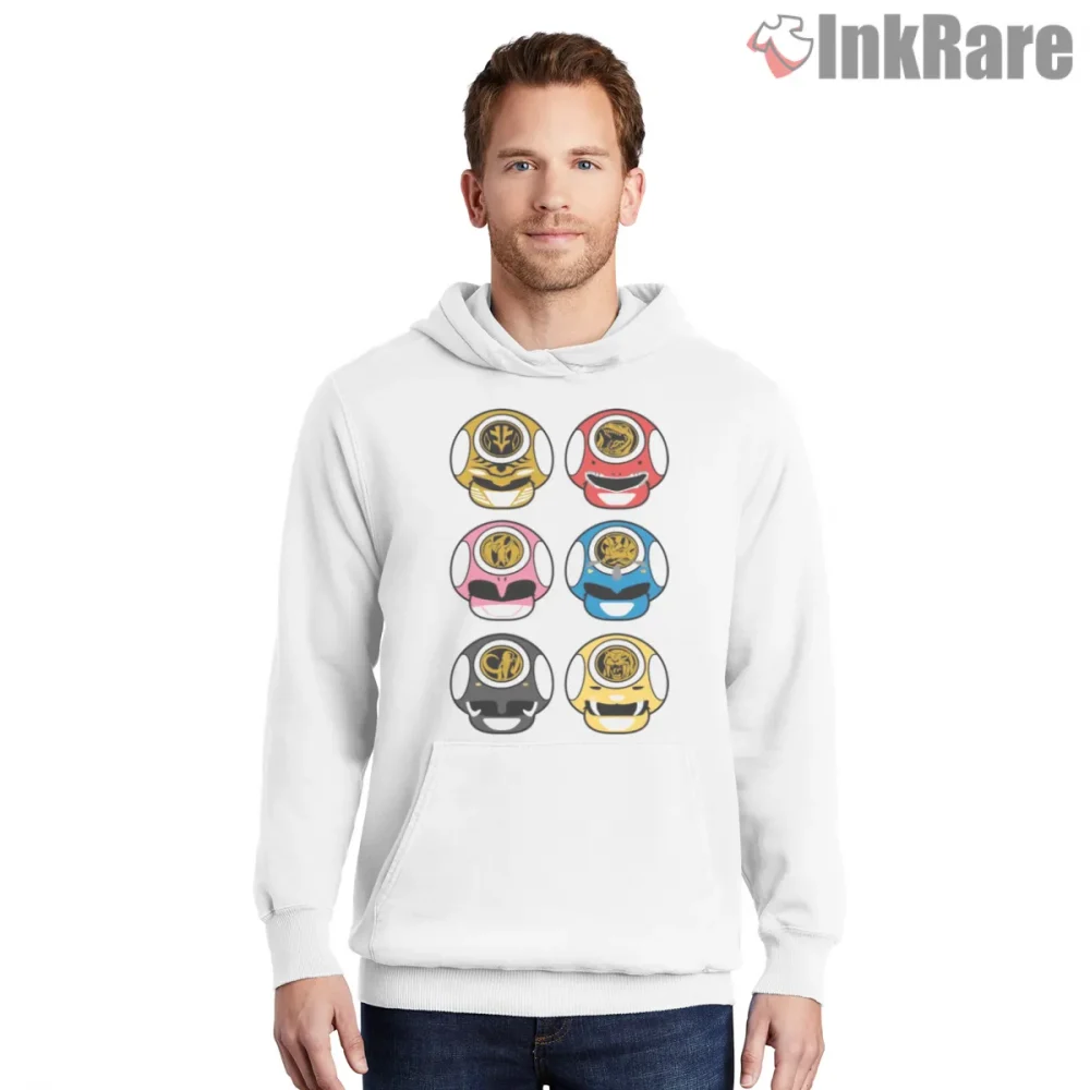 Power Rangers Mushroom Helmet Parody Shirt on white hoodie for men graphic tee
