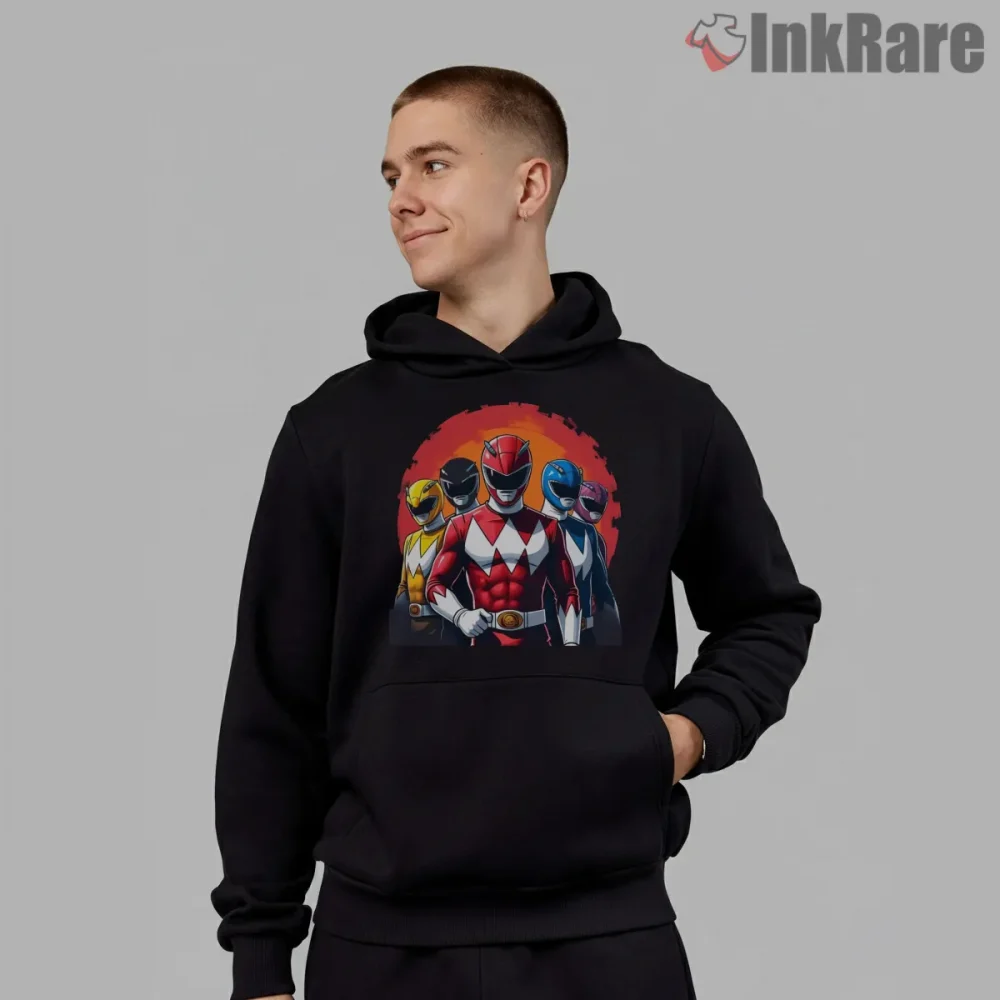 Power Rangers Team Hero Portrait Battle Shirt on black hoodie for men graphic tee