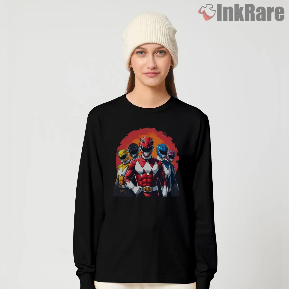 Power Rangers Team Hero Portrait Battle Long Sleeve Black Power Rangers Team Hero Portrait Battle Shirt on black long sleeve shirt for women graphic tee