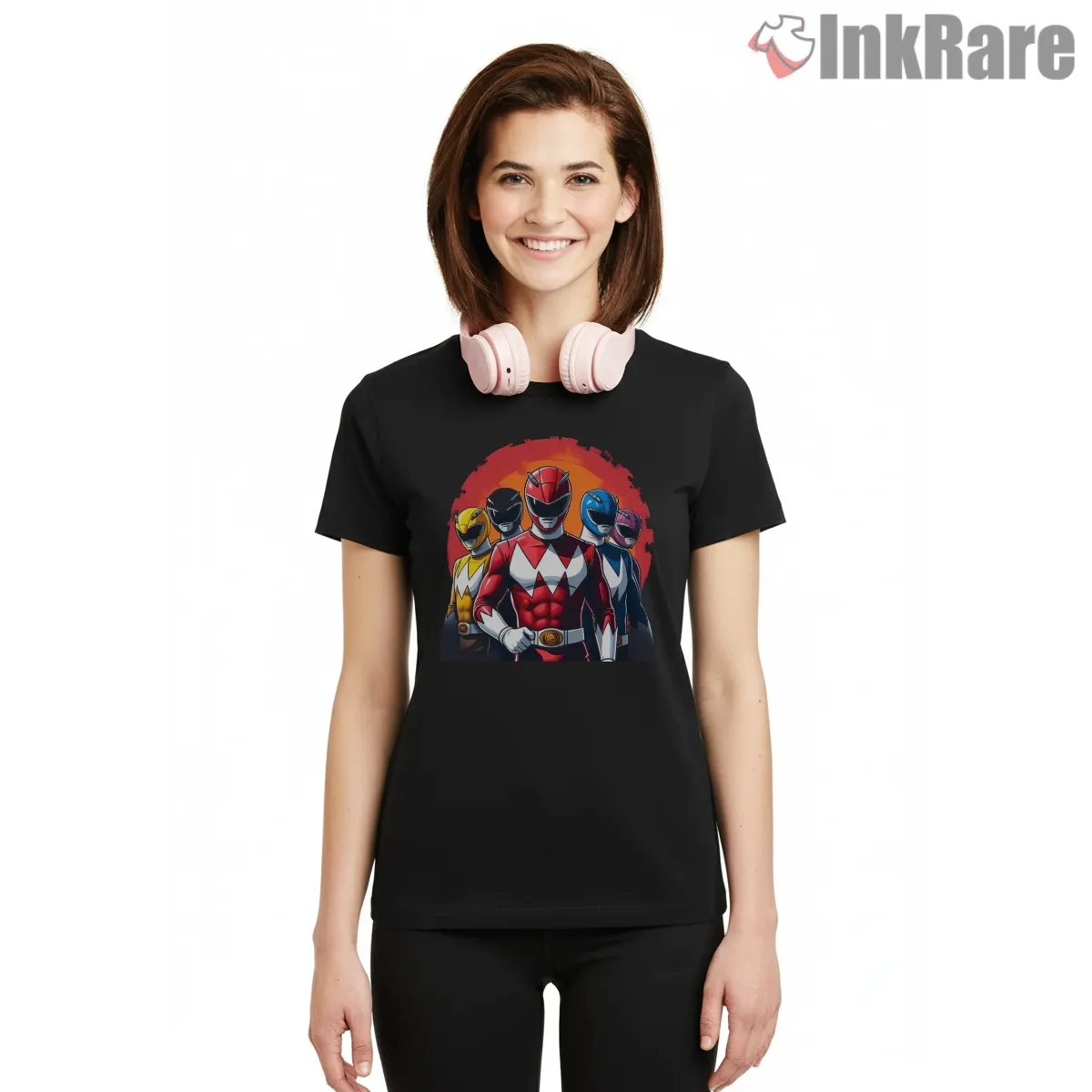 Power Rangers Team Hero Portrait Battle Short Sleeve Black Power Rangers Team Hero Portrait Battle Shirt on black short sleeve shirt for women graphic tee