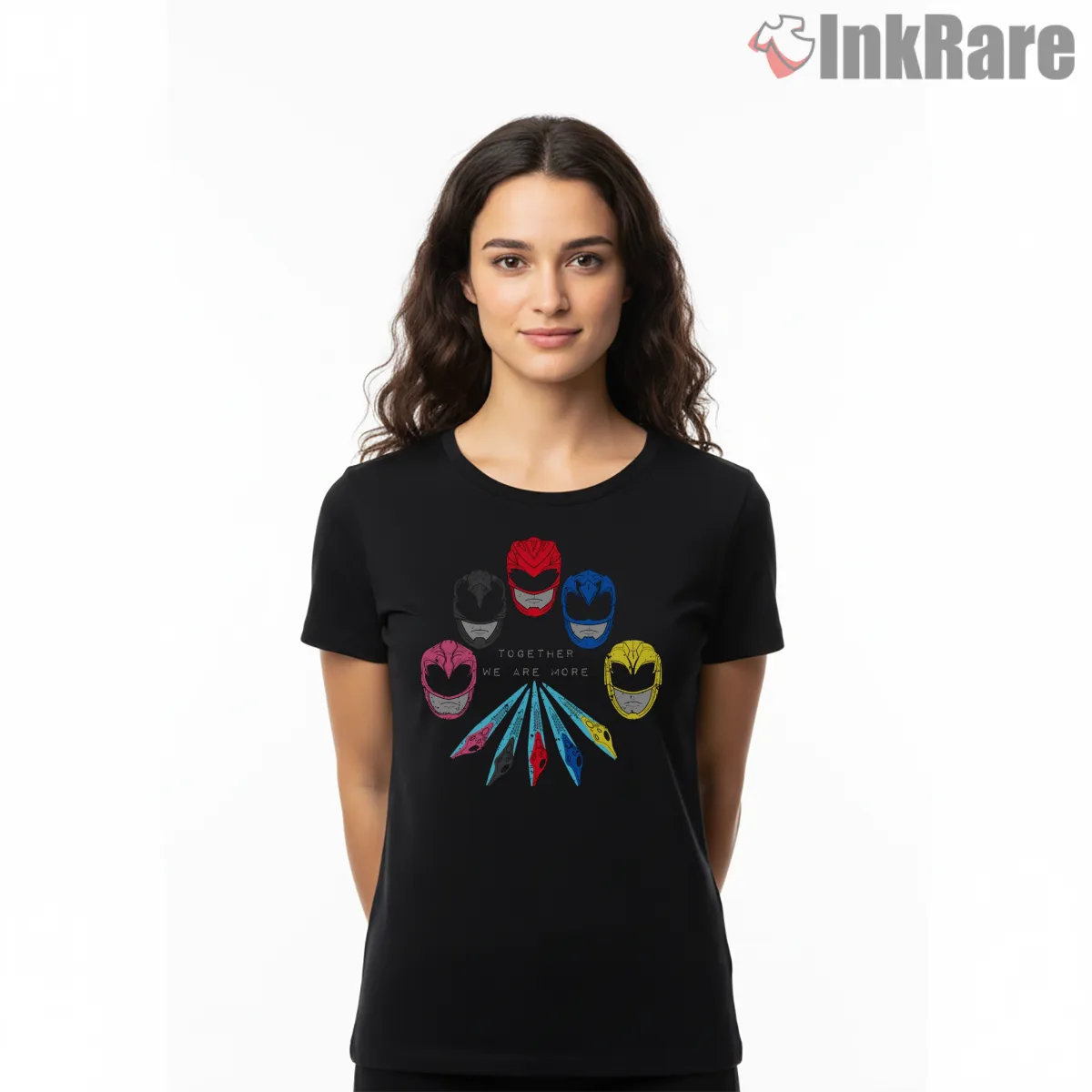 Power Rangers United Weapons Symbol Short Sleeve Black Power Rangers United Weapons Symbol Shirt on black short sleeve shirt for women graphic tee