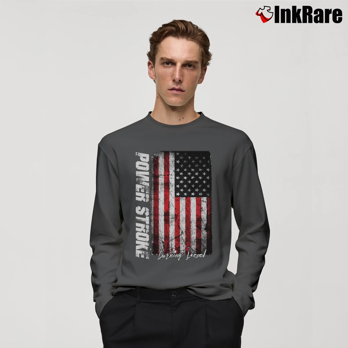 Men’s Power Stroke Burning Diesel Graphic Long-Sleeve Shirt in charcoal | Sleek, Lightweight, Year-Round Wear