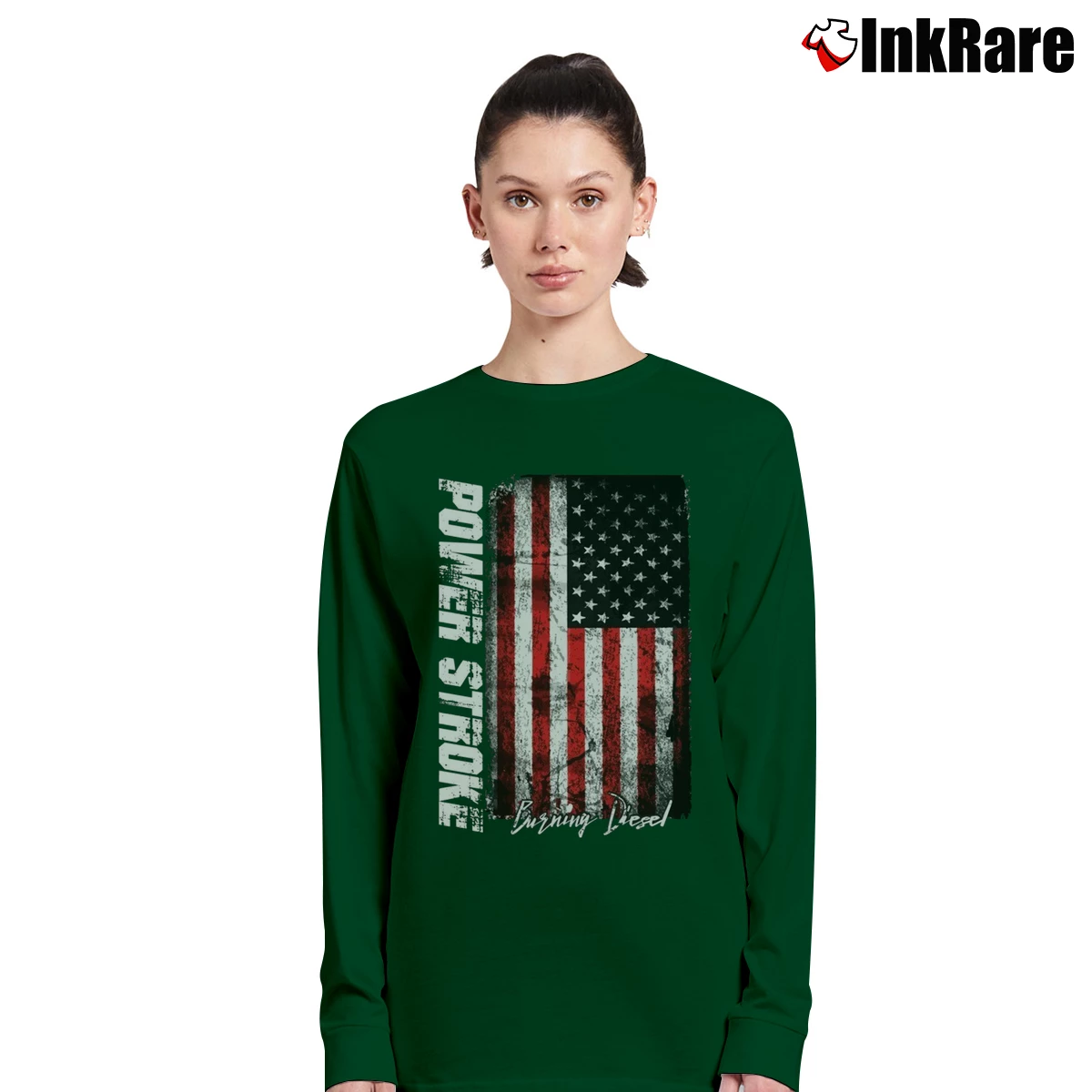 Women’s Power Stroke Burning Diesel Graphic Long-Sleeve Top in forest green | Sleek, Versatile, All-Season