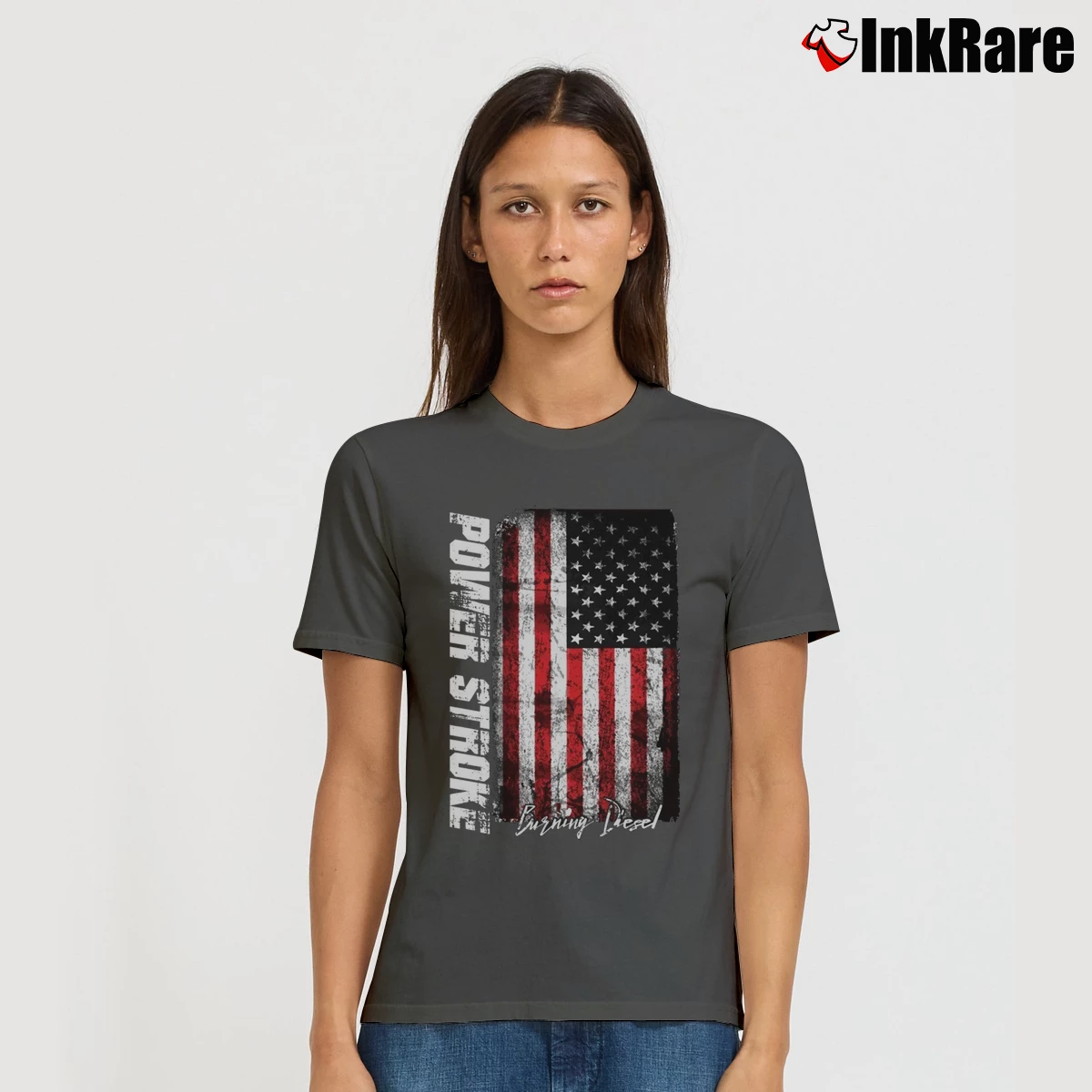Women’s Power Stroke Burning Diesel Graphic Signature T-Shirt in charcoal | Soft, Flattering Fit