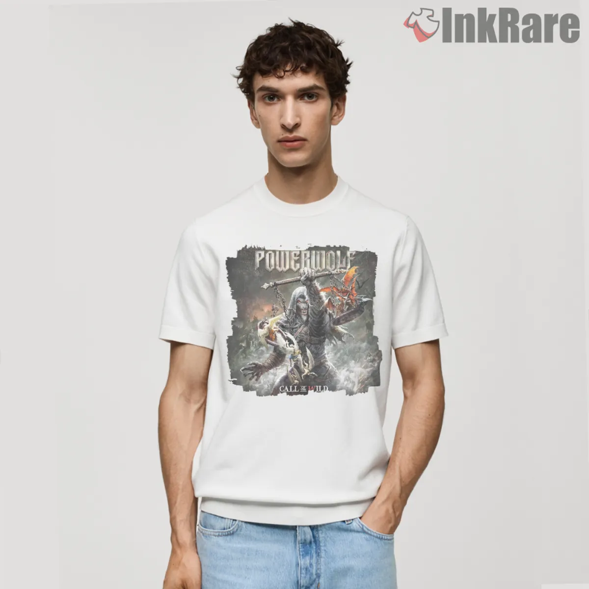 Short sleeve tee featuring Powerwolf style album cover graphic
