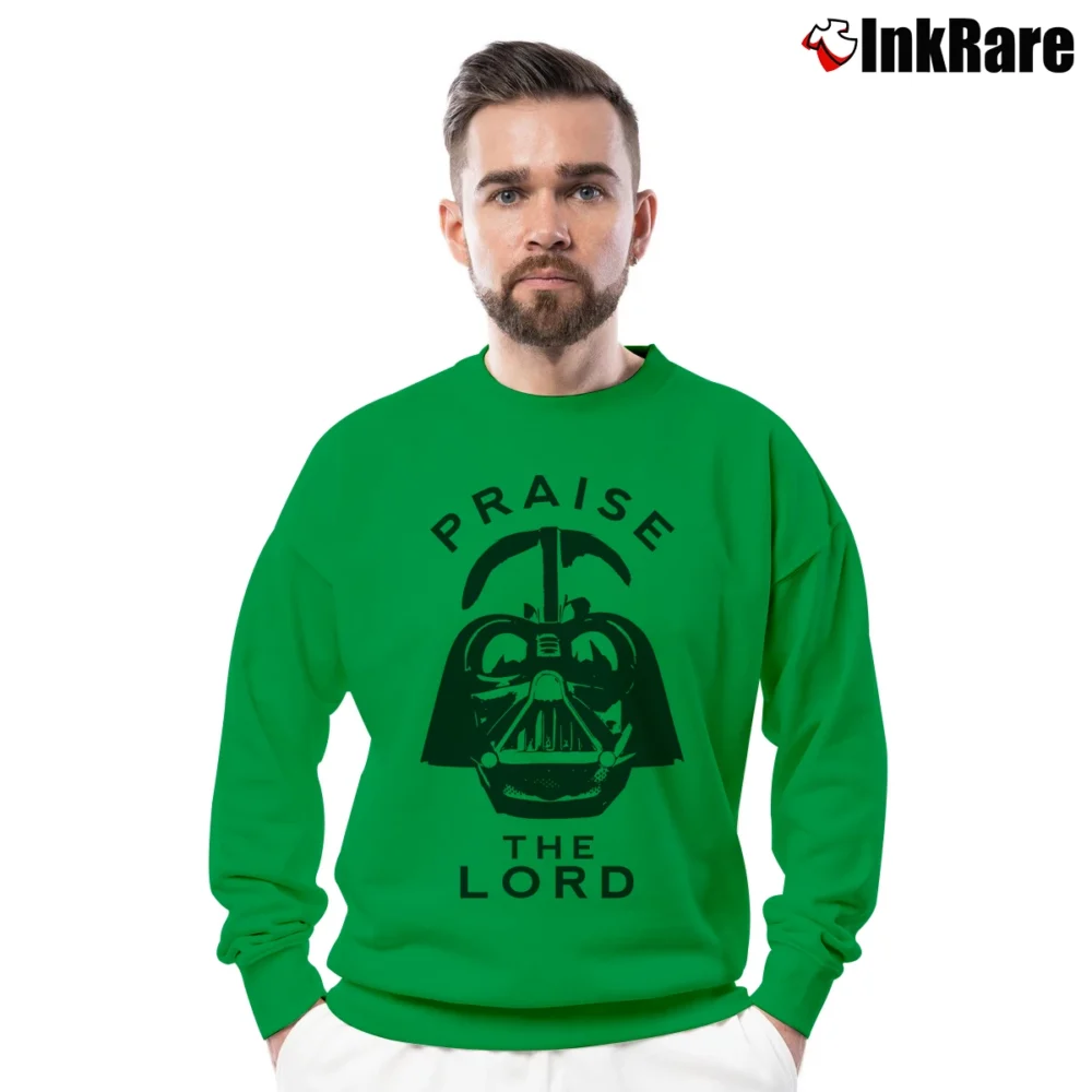Men’s Praise The Lord Darth Vader Star Wars Parody Crewneck Sweatshirt in irish green | Cozy Fabric, Clean Style