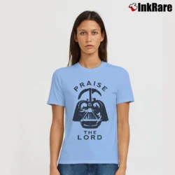 Women’s Praise The Lord Darth Vader Star Wars Parody Signature T-Shirt in light blue | Soft, Flattering Fit