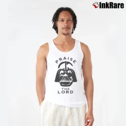 Men’s Praise The Lord Darth Vader Star Wars Parody Tank Top in white | Breathable, Active-Friendly Design