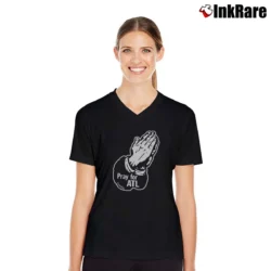 Women’s Pray For Atl Navy Faith V-Neck Tee in black | Chic Neckline, Soft Texture