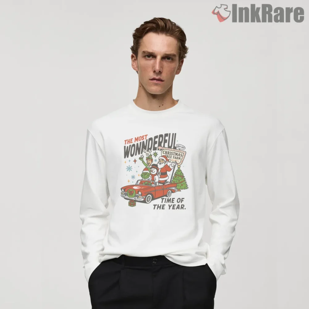 Preppy Christmas Movie Car Ride Holiday Shirt on white long sleeve shirt for men graphic tee