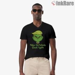 Presidential Make Christmas Great Again Grinch Parody Shirt on black v-neck shirt for men graphic tee