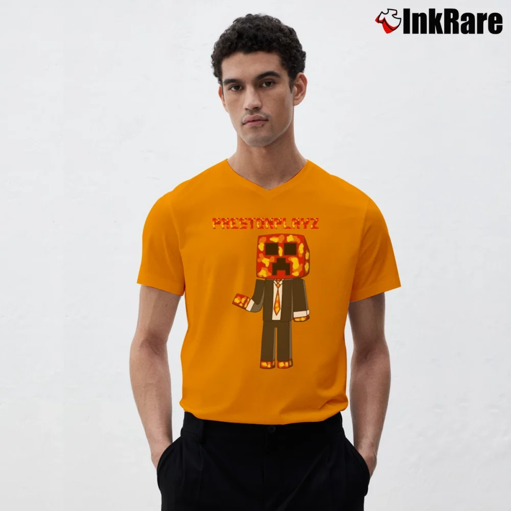 Men’s Prestonplayz Art Graphic V-Neck Tee in orange | Sharp, Breathable, Everyday Staple