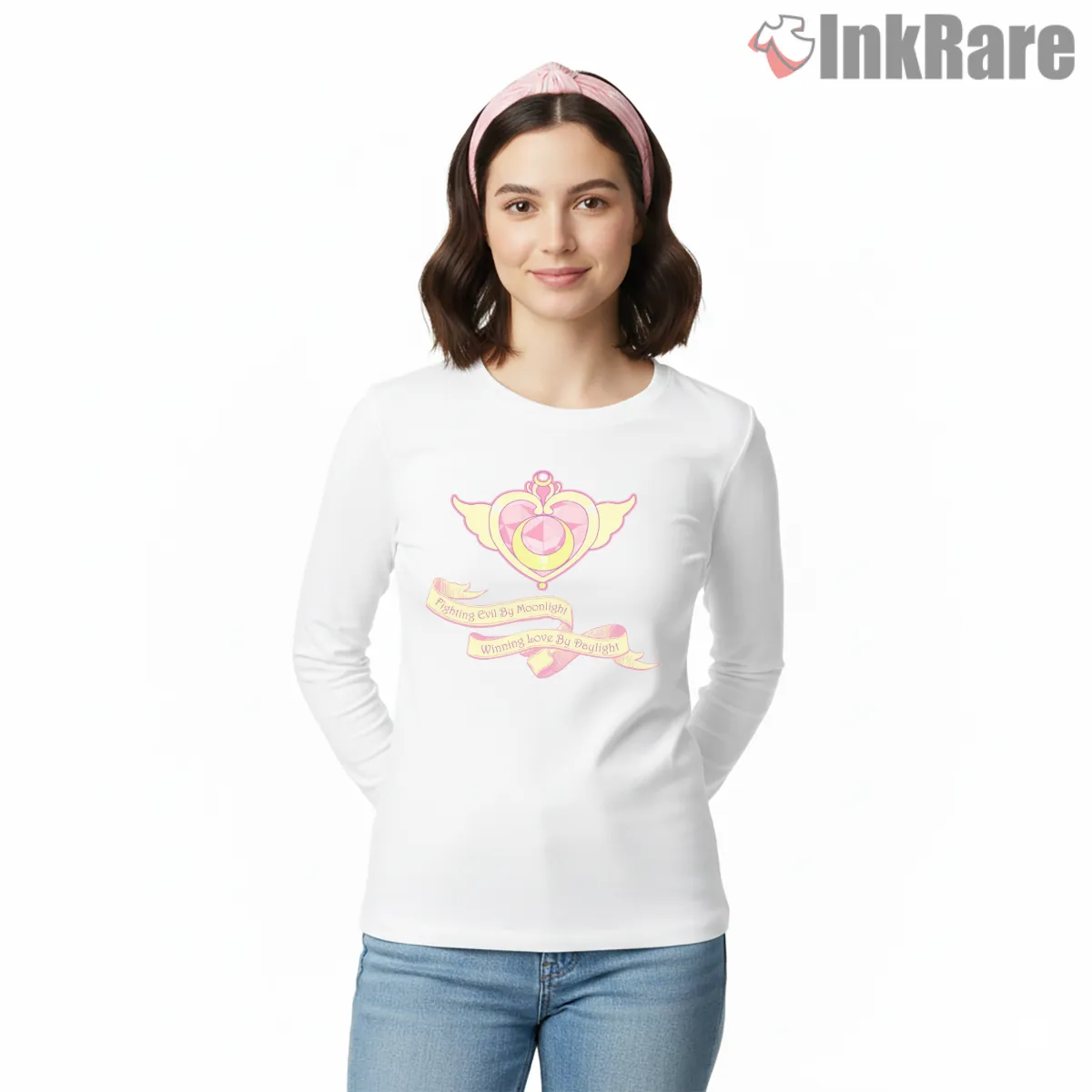 Pretty Guardian Sailor Moon Emblem Anime Shirt on white long sleeve shirt for women graphic tee