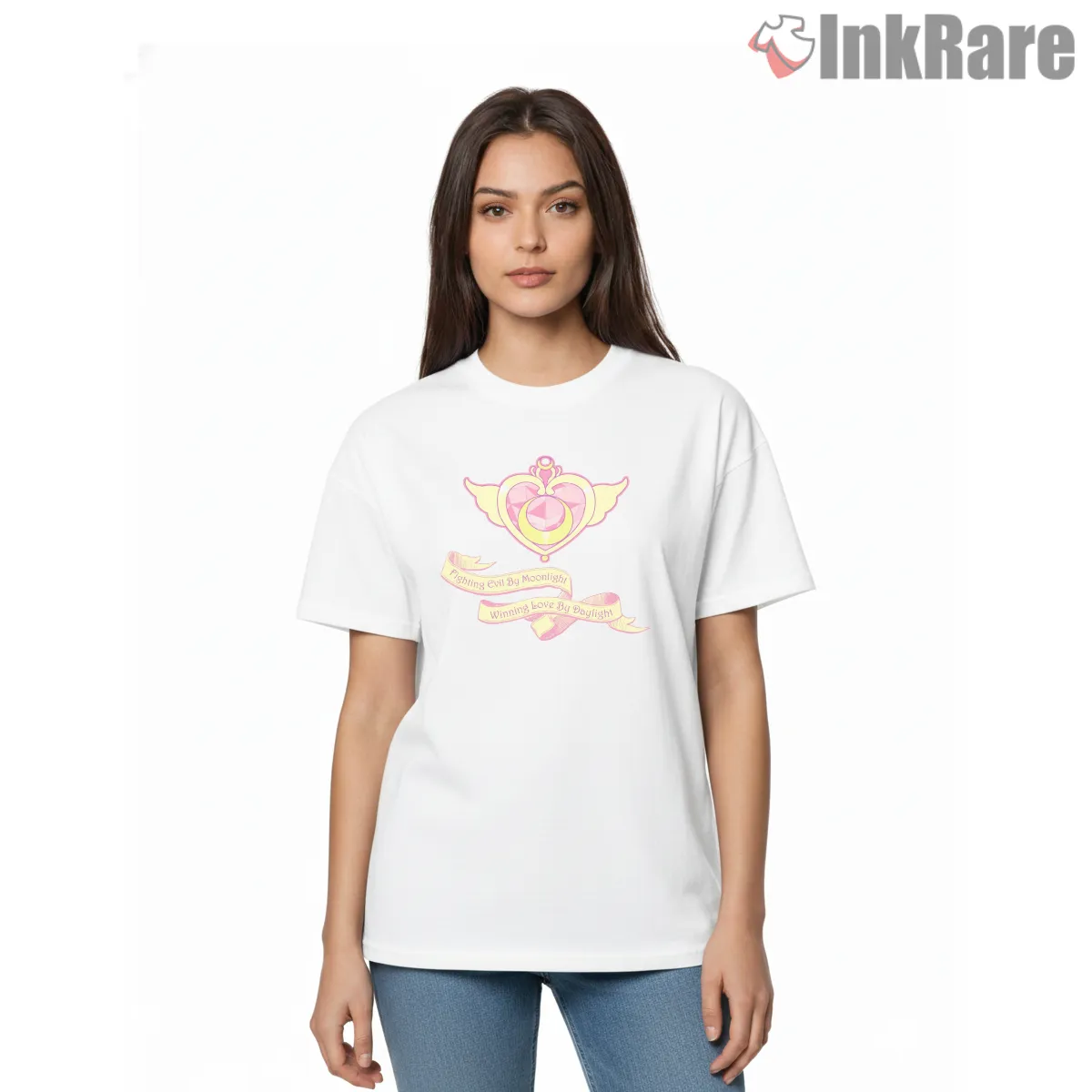 Pretty Guardian Sailor Moon Emblem Anime Short Sleeve White Pretty Guardian Sailor Moon Emblem Anime Shirt on white short sleeve shirt for women graphic tee