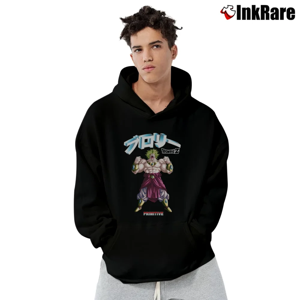 Men’s Primitive X Dragon Ball Z Broly Green Graphic Pullover Hoodie in black | Cozy, Durable, Modern Fit