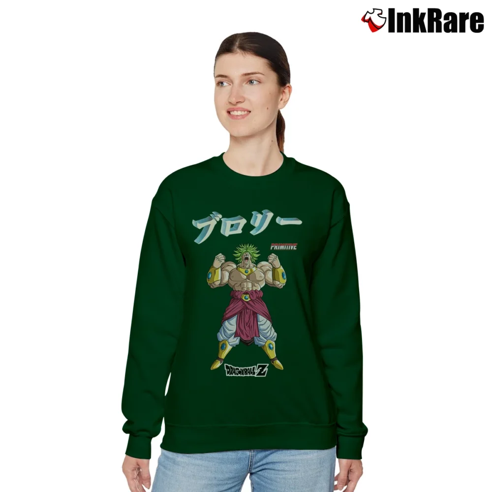 Women’s Primitive X Dragon Ball Z Broly Green Style Relaxed Sweatshirt in forest green | Soft, Laid-Back Vibe