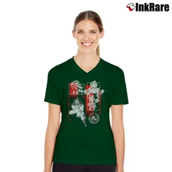 Women’s Primitive X Dragon Ball Z DBZ Collage V-Neck Tee in forest green | Chic Neckline, Soft Texture