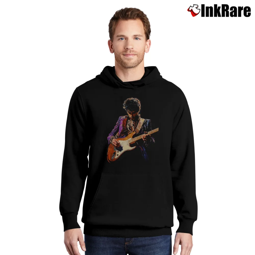 Men’s prince pop art tribute colorful music legend Pullover Hoodie in black | Cozy, Durable, Modern Fit