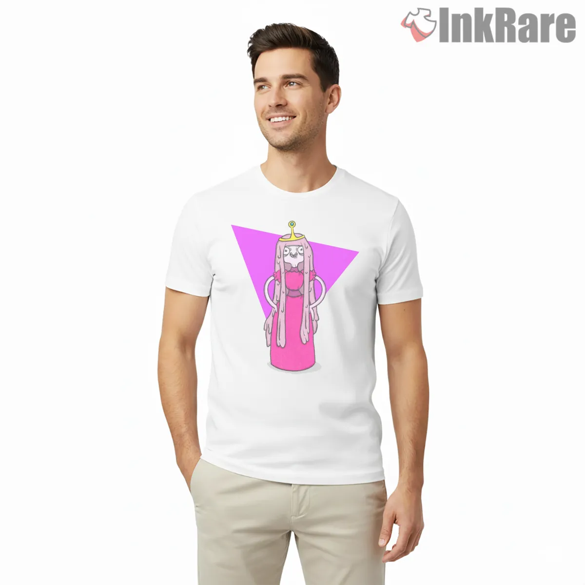 Princess Bubblegum 80s Neon Triangle Retro Short Sleeve White Princess Bubblegum 80s Neon Triangle Retro Shirt on white short sleeve shirt for men graphic tee