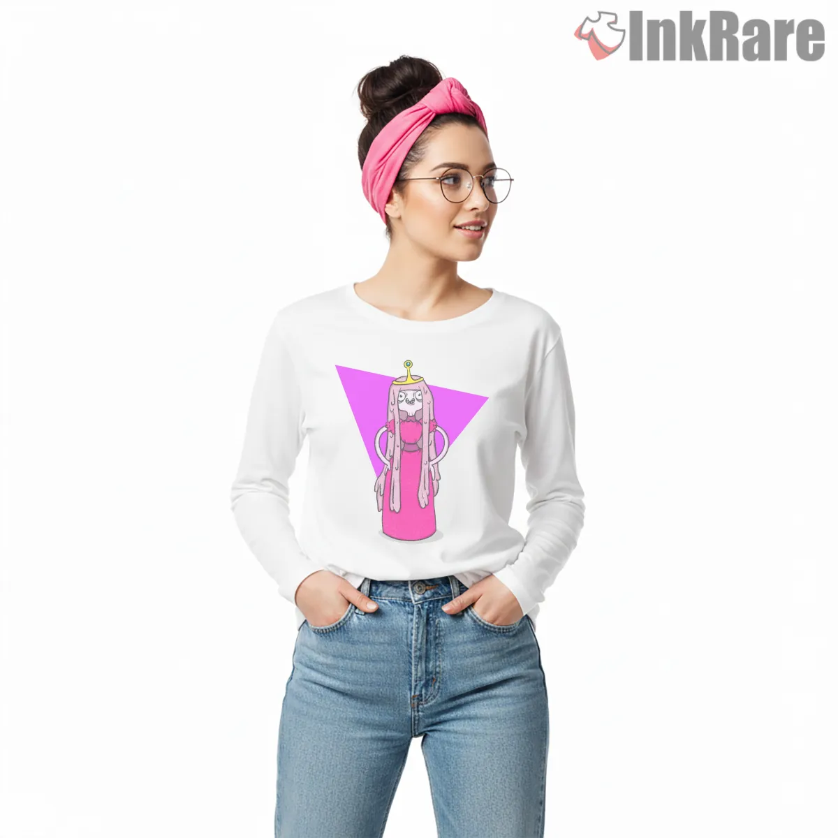 Princess Bubblegum 80s Neon Triangle Retro Long Sleeve White Princess Bubblegum 80s Neon Triangle Retro Shirt on white long sleeve shirt for women graphic tee