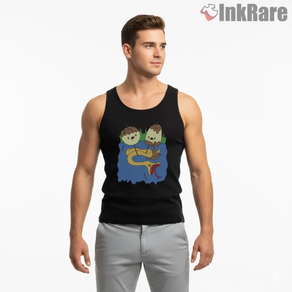 Princess Bubblegum Candy Melt Surreal Cartoon Shirt on black tank top for men graphic tee