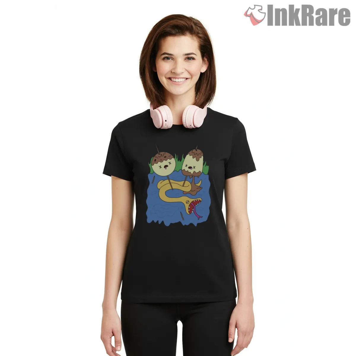 Princess Bubblegum Candy Melt Surreal Cartoon Short Sleeve Black Princess Bubblegum Candy Melt Surreal Cartoon Shirt on black short sleeve shirt for women graphic tee
