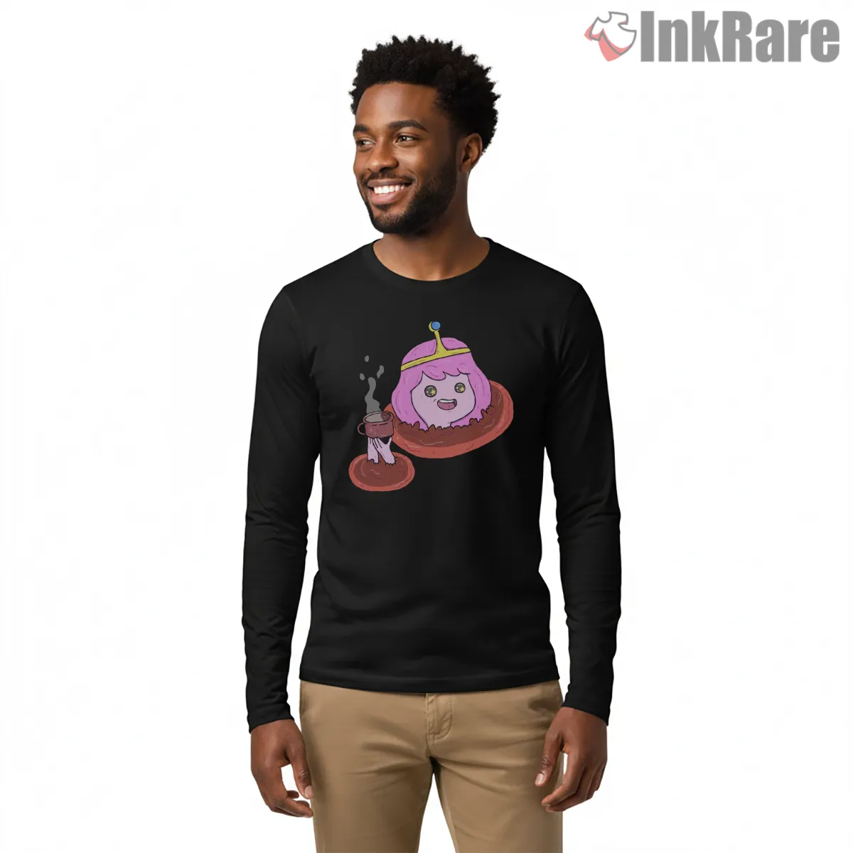 Princess Bubblegum Chamomile Tea Cozy Cartoon Long Sleeve Black Princess Bubblegum Chamomile Tea Cozy Cartoon Shirt on black long sleeve shirt for men graphic tee