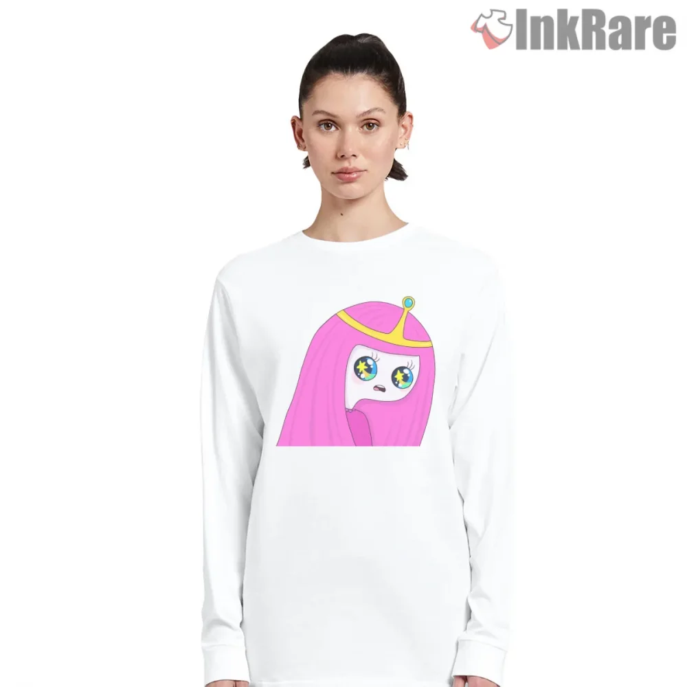 Princess Bubblegum Close Up Minimal Cute Cartoon Shirt on white long sleeve shirt for women graphic tee