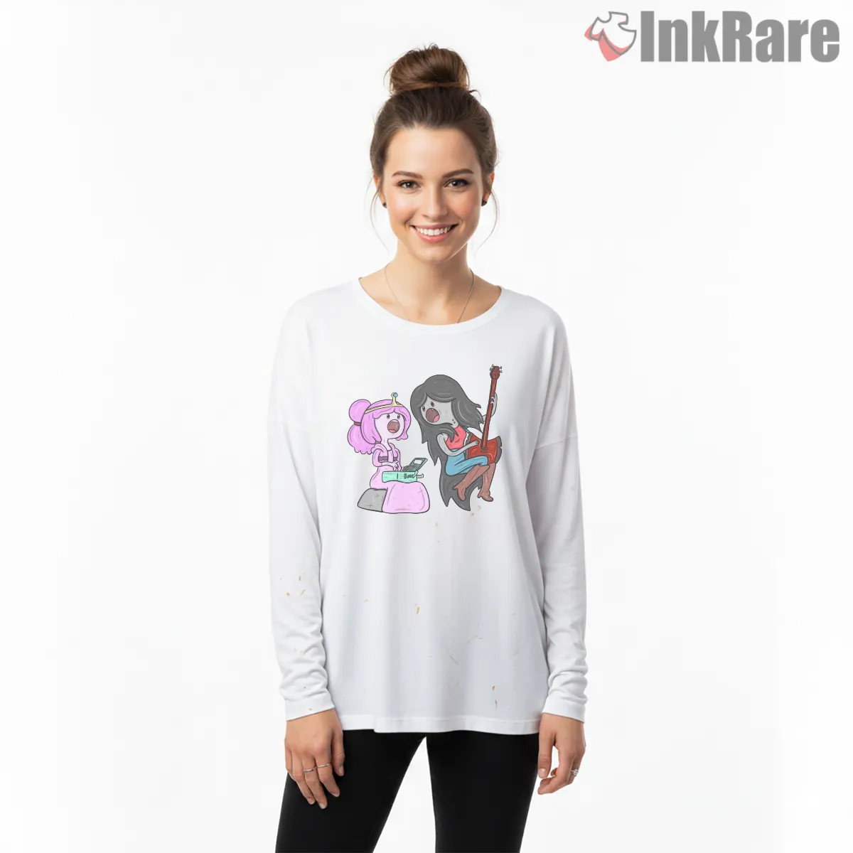 Princess Bubblegum Marceline Singing Duo Cartoon Long Sleeve White Princess Bubblegum Marceline Singing Duo Cartoon Shirt on white long sleeve shirt for women graphic tee