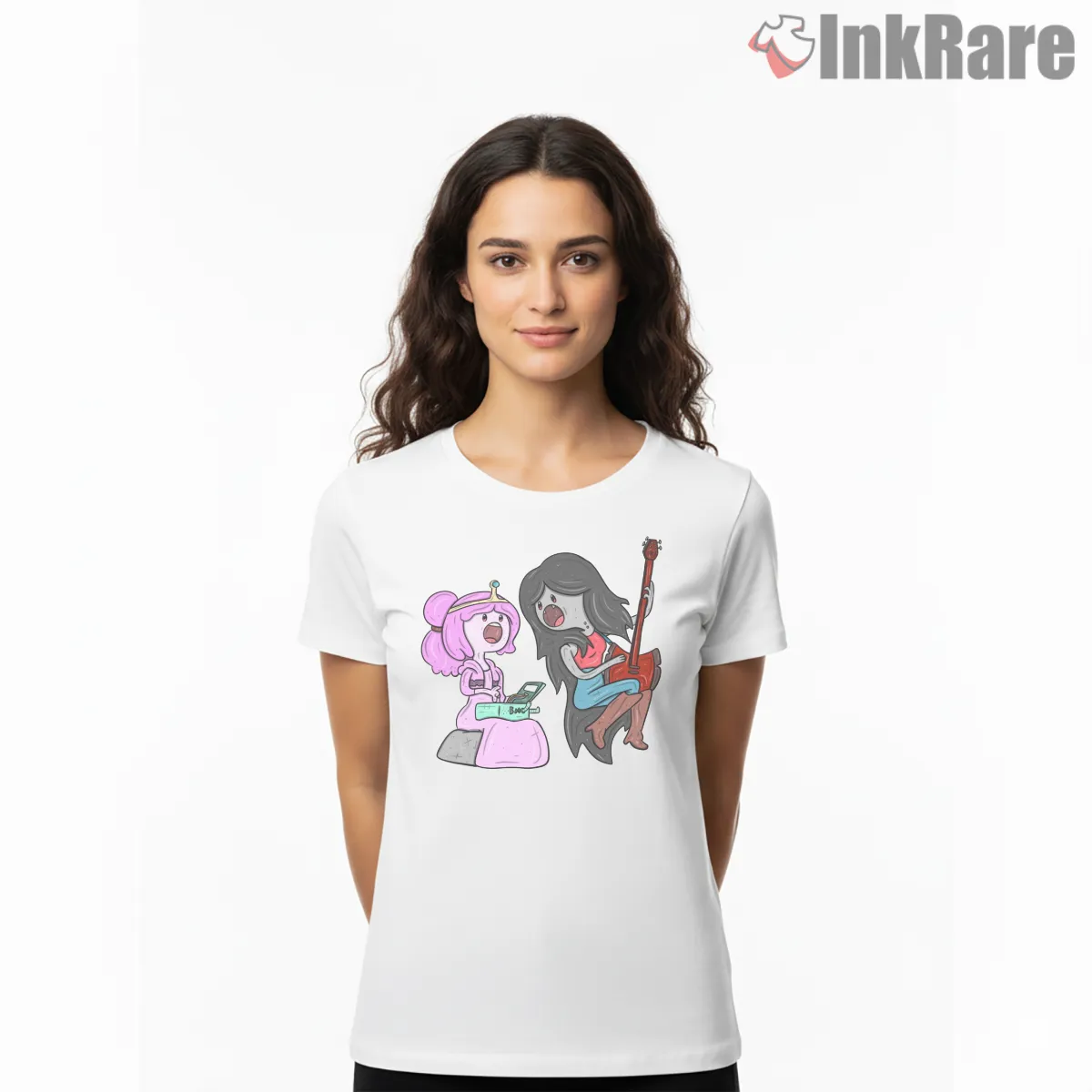 Princess Bubblegum Marceline Singing Duo Cartoon Short Sleeve White Princess Bubblegum Marceline Singing Duo Cartoon Shirt on white short sleeve shirt for women graphic tee