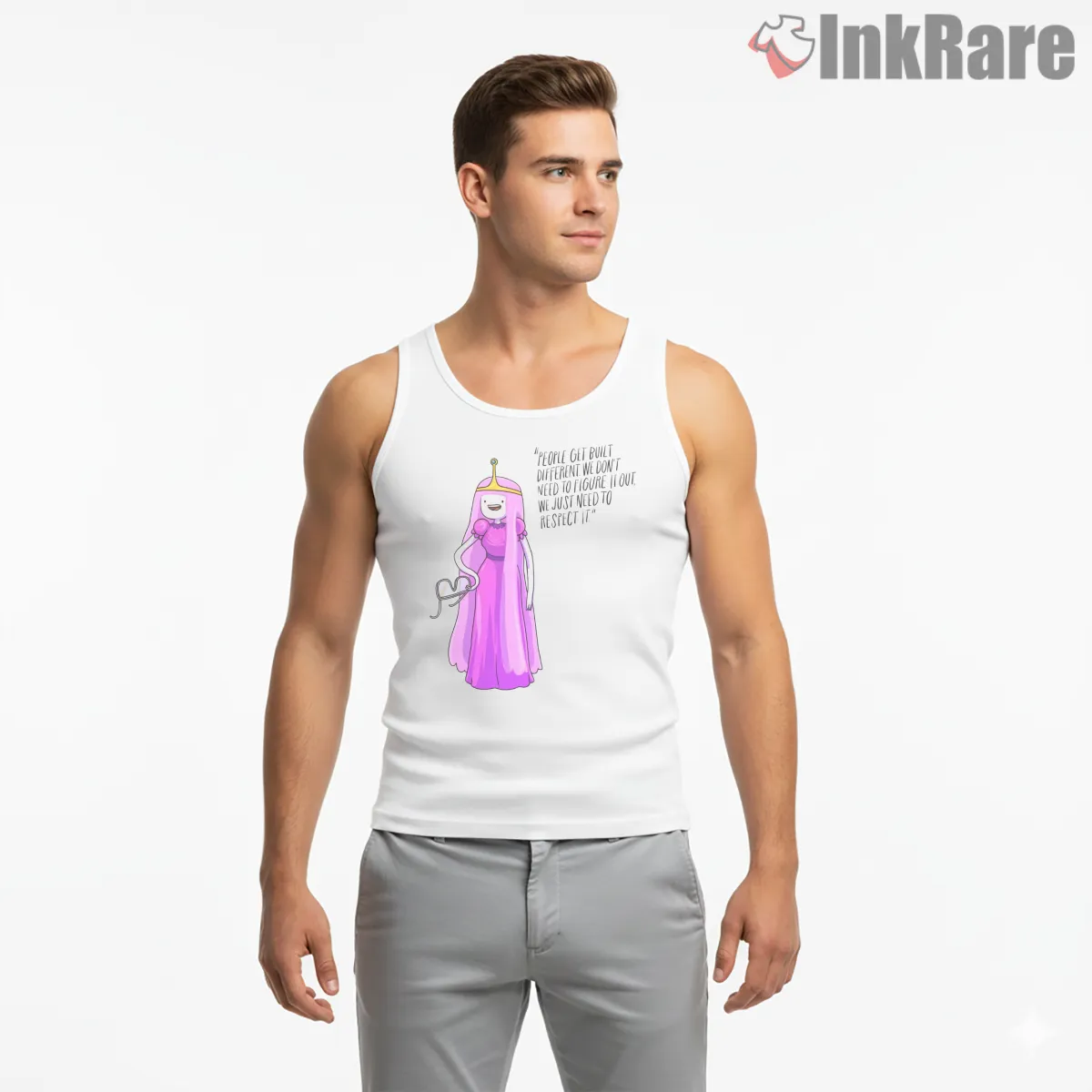 Princess Bubblegum Positive Message Minimal Cartoon Tank Top White Princess Bubblegum Positive Message Minimal Cartoon Shirt on white tank top for men graphic tee