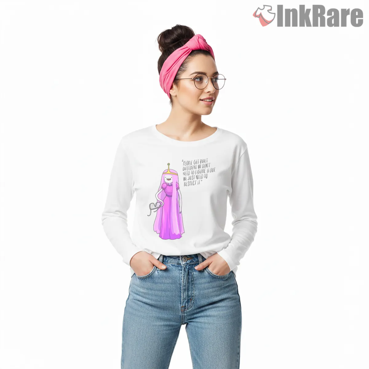 Princess Bubblegum Positive Message Minimal Cartoon Long Sleeve White Princess Bubblegum Positive Message Minimal Cartoon Shirt on white long sleeve shirt for women graphic tee