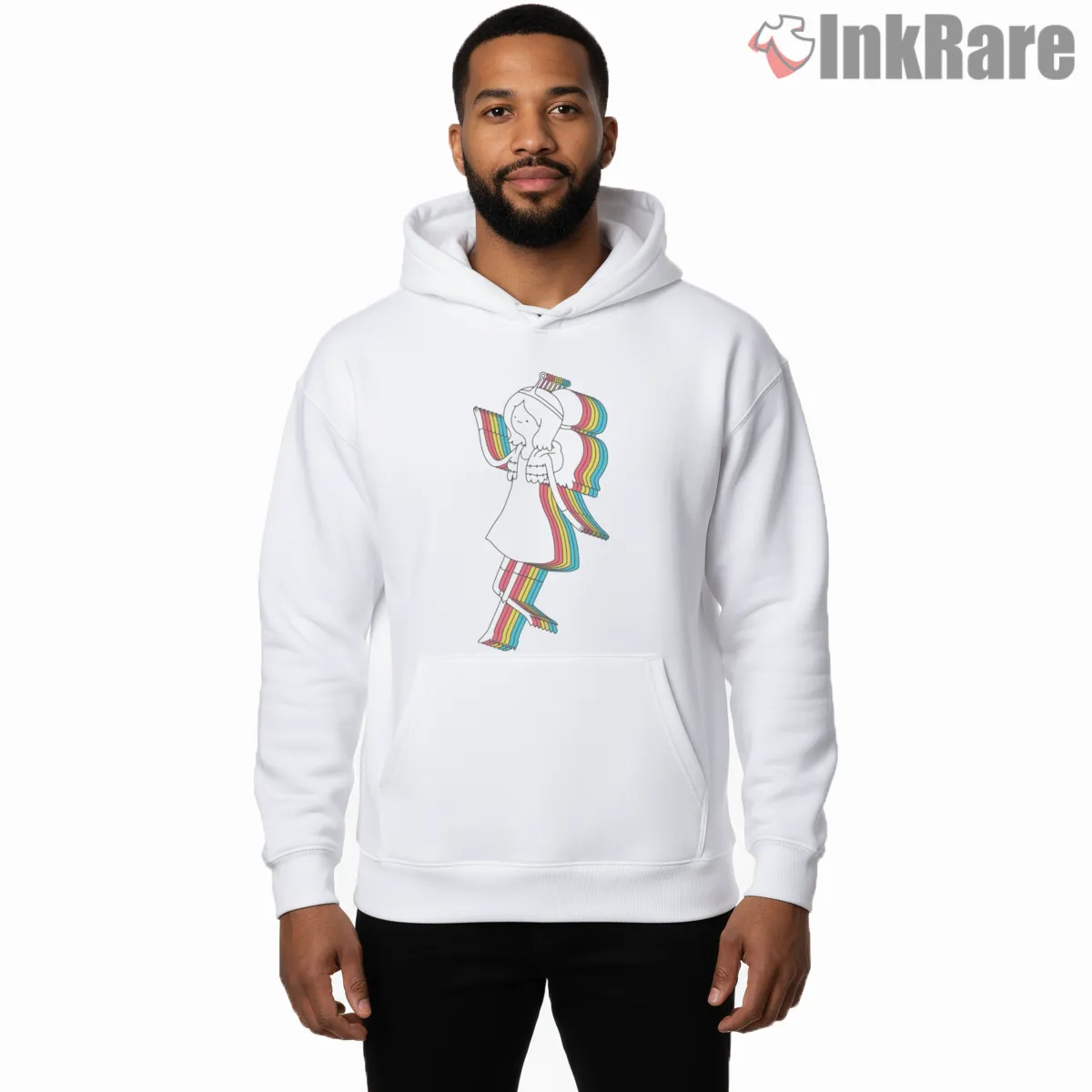 Princess Bubblegum Rainbow Retro Outline Cartoon Hoodie White Princess Bubblegum Rainbow Retro Outline Cartoon Shirt on white hoodie for men graphic tee