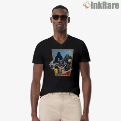 Princess Leia Retro Vacation Parody Shirt on black v-neck shirt for men graphic tee