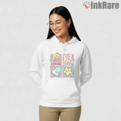 Princess Peach And Friends Cute Character Panel Shirt on white hoodie for women graphic tee