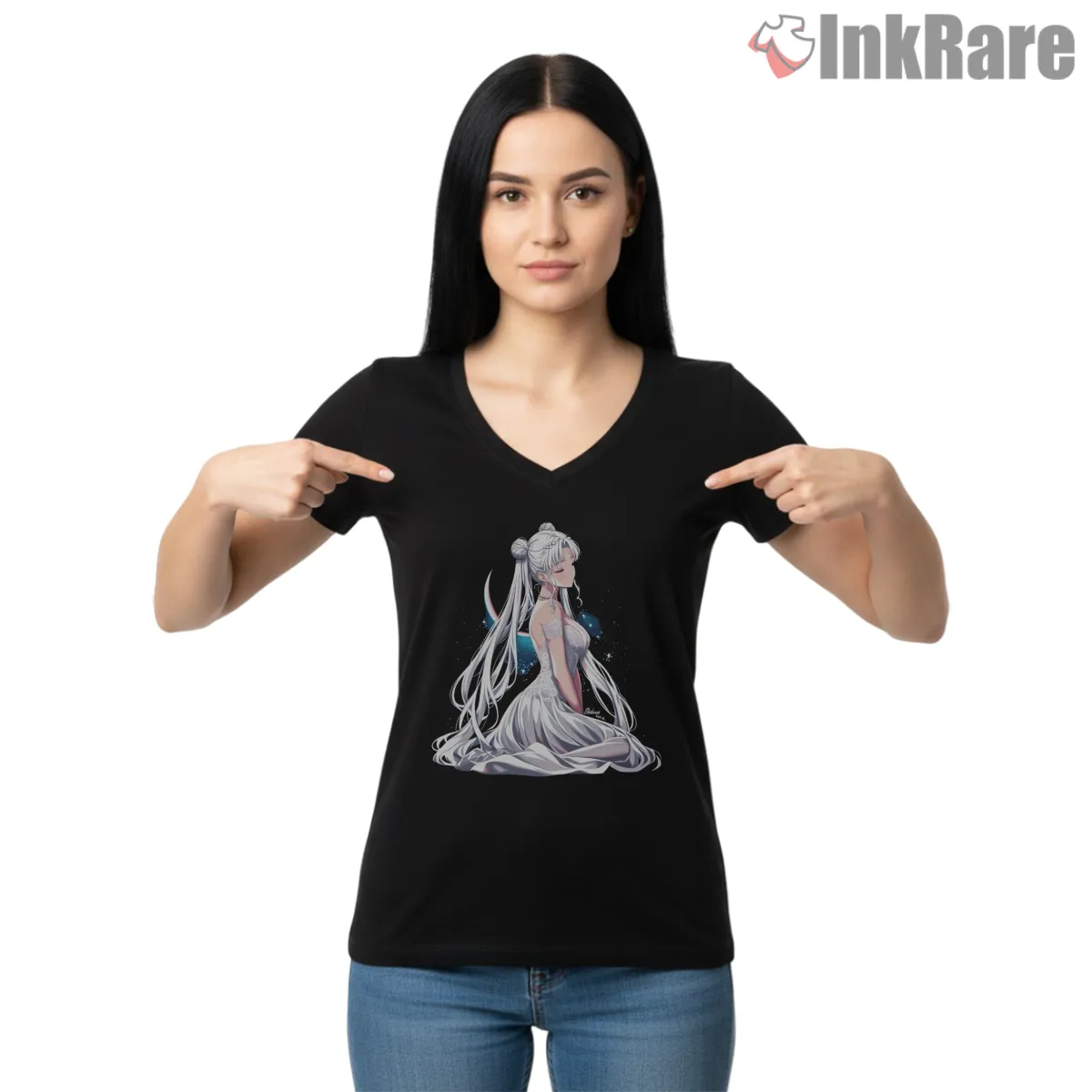 Princess Serenity Elegant Moonlight Dress V Neck Black Princess Serenity Elegant Moonlight Dress Shirt on black v-neck shirt for women graphic tee