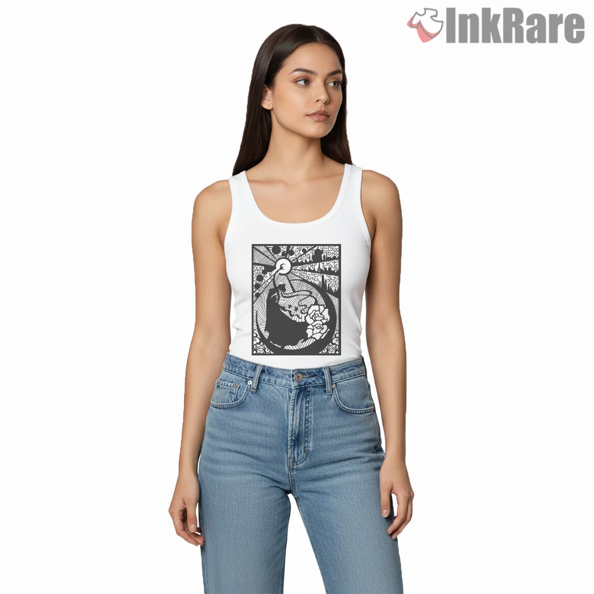 Princess Serenity Moon Silhouette Anime Tank Top White Princess Serenity Moon Silhouette Anime Shirt on white tank top for women graphic tee