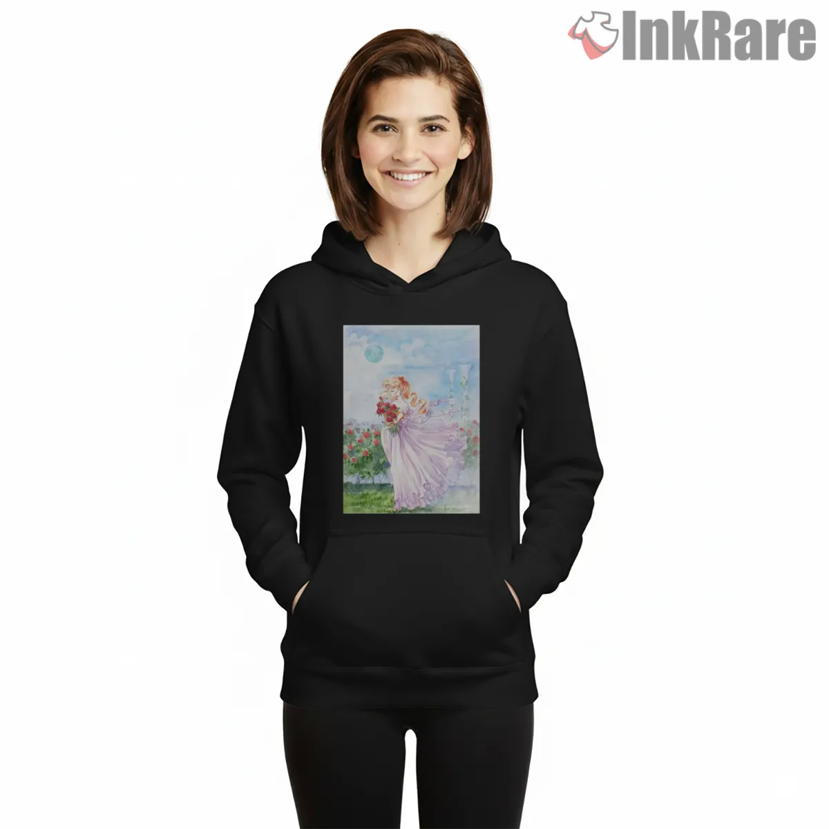 Princess Serenity Rose Garden Hoodie Black Princess Serenity Rose Garden Shirt on black hoodie for women graphic tee