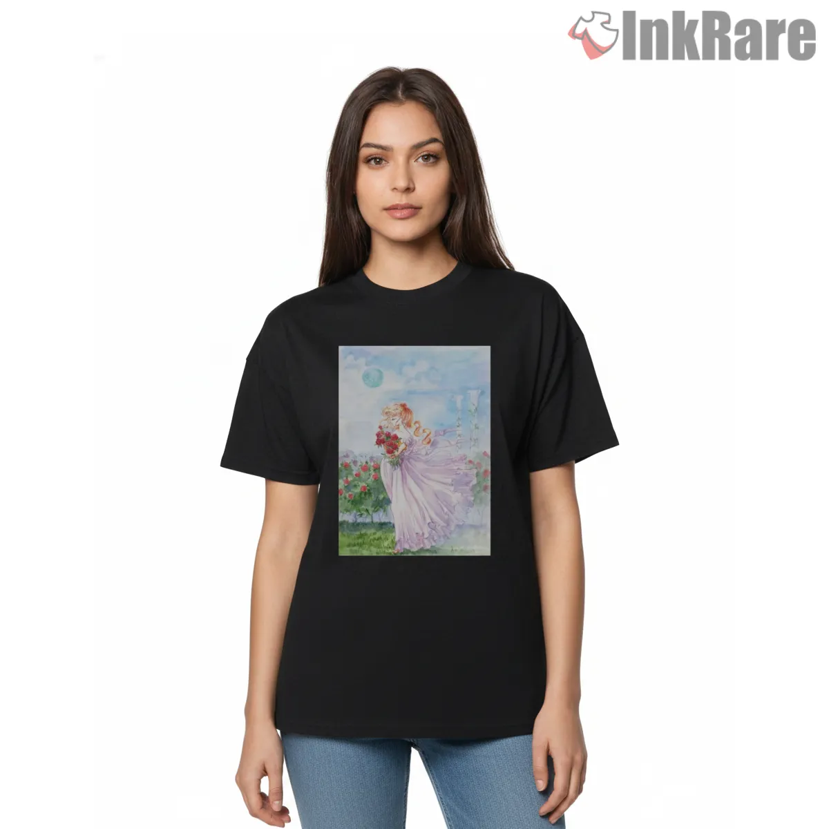 Princess Serenity Rose Garden Short Sleeve Black Princess Serenity Rose Garden Shirt on black short sleeve shirt for women graphic tee