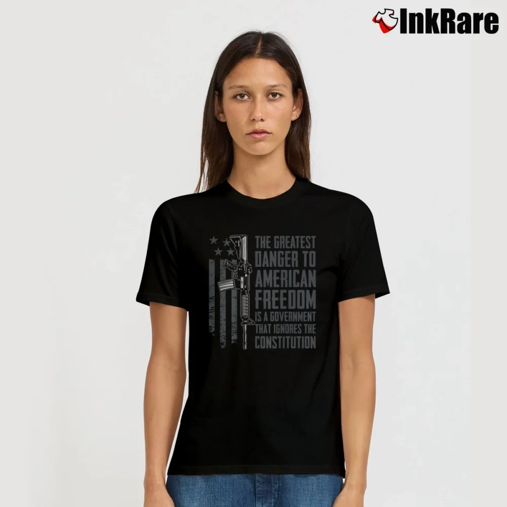 Women’s Pro Gun 2nd Amendment Danger To American Freedom T-Shirt in black | Soft, Flattering Fit